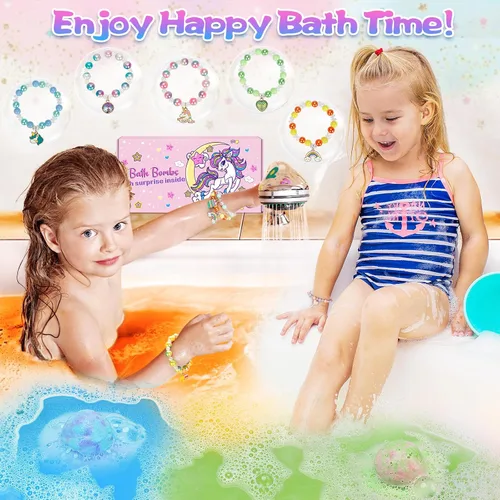 Miniatura 6 de Bombas de baño de unicornio para niños y niñas con sorpresa en el interior, 8 piezas de bombas de baño de burbujas naturales de princesa