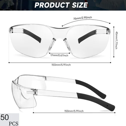 Miniatura 2 de Salfboy Paquete de 50 gafas de seguridad ANSI Z87.1, lentes resistentes a los arañazos para mujer, hombre, gafas de laboratorio, protección ocular