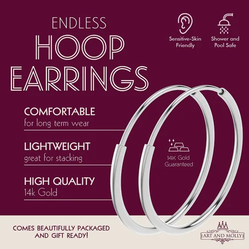 Miniatura 3 de Aretes de aro pequeños de oro de 14 quilates para orejas, cartílago, nariz o labios, 0.394in, Metal, no conocido