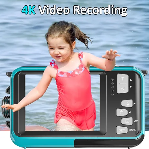 Miniatura 3 de Cámara subacuática 4K de 16 pies Cámara impermeable con tarjeta de 32 GB, enfoque automático de 64 MP, cámara submarina selfie de doble pantalla