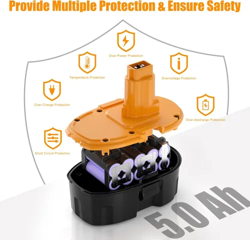 Miniatura 6 de Paquete de 2 5000 Ah de repuesto para batería Dewalt de 18 V Ni-Mh DC9098 DC9096 DC9099 DC970 DW9095 DW9096 DW9098 DW9099 DE9039 DE9096 DE9098