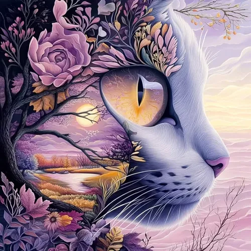 Mosaflare Kits de pintura de diamantes 5D para adultos, arte de diamantes de gato en flor de cerezo para principiantes, pintura de taladro redondo