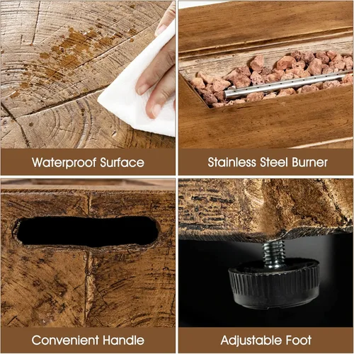 Miniatura 7 de Tangkula Patiojoy - Juego de 2 mesas para fogata de propano para exteriores, 48 pulgadas, rústica, 50,000 BTU, mesa rectangular de gas con mesa