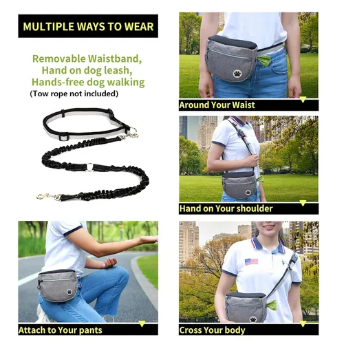 Miniatura 5 de Bolsa grande de 7 tazas para golosinas para perros con clicker, bolsas para entrenamiento de mascotas, bolsa de cierre automático cruzado