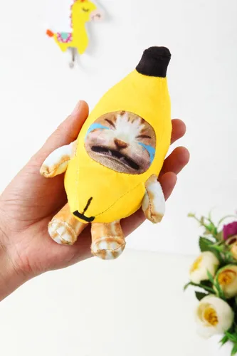 Miniatura 3 de Llavero de peluche de gato de plátano que llora, adornos divertidos felices del animal de peluche del gato del sonido del bebé