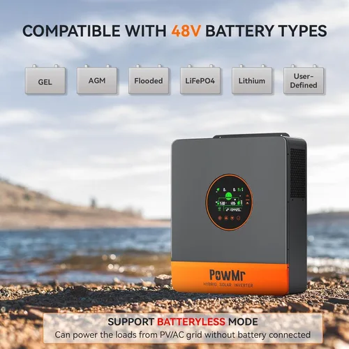 Miniatura 7 de PowMr Inversor solar híbrido de 5000 W 48 V CC a 110 V/120 VAC, inversor de fase dividida de 5200 W con controlador MPPT de 100 A, entrada