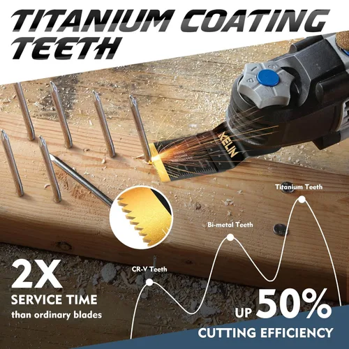 Miniatura 4 de KELIN Kit de 116 cuchillas oscilantes multiherramienta, 4 tipos de hojas de sierra de titanio para madera, metal, paneles de yeso, tuberías, se