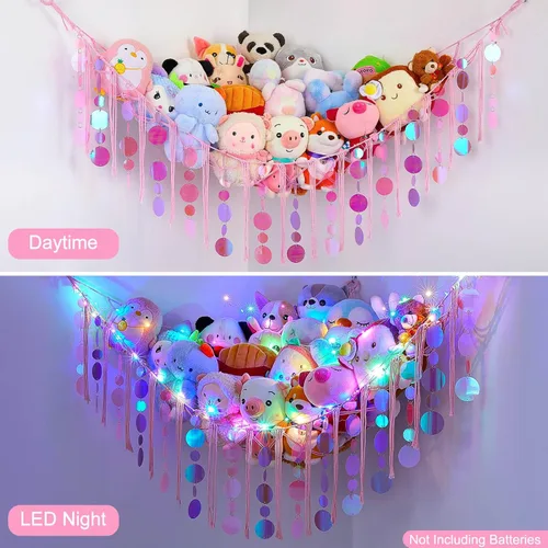 Miniatura 3 de FIOBEE Hamaca de Red para Animales de Peluche Organizador de Almacenamiento de Juguetes con Luz LED, Almacenamiento de Animales de Peluche