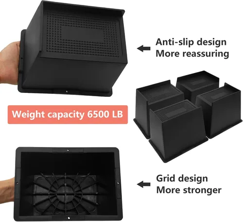 Miniatura 6 de Paquete de 4 elevadores de cama de 6 pulgadas, resistentes, elevadores de muebles de gran tamaño, elevadores de cama extra anchos para mesa, sofá