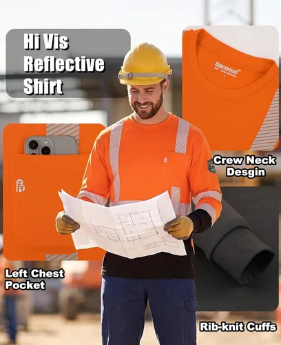 Miniatura 4 de BOCOMAL FR Tee Shirts High Visibility/Hi Vis Flame Resistant/Fire Retardant Shirt 7oz Reflective Hombres Seguridad Camisas Camiseta naranja/negra/Hi