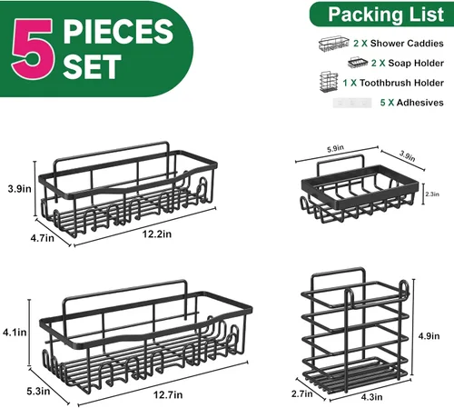 Miniatura 6 de Organizador de Ducha Paquete de 5 A Prueba de Óxido Acero Inoxidable Organizadores de Baño Con Gran Capacidad, Estantes Sin Perforación, Organizador