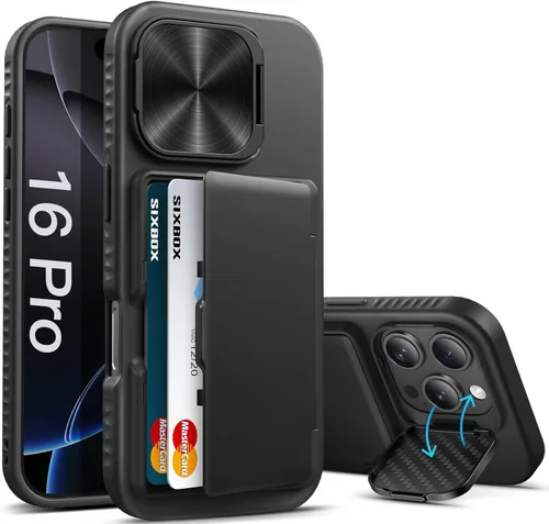Miniatura 23 de Funda para iPhone 16e tipo cartera, soporte integrado, tarjetero y cubierta para lente de cámara, protección de cuerpo completo, resistente, Negro