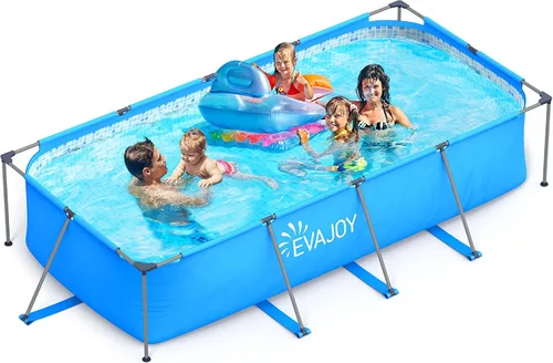 Miniatura 12 de EVAJOY Juego de piscina rectangular con marco de metal de 14 x 7 x 48 pulgadas para familias, juego de piscina rectangular sobre el suelo con bomba