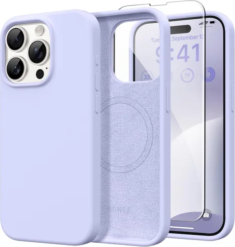 Miniatura 257 de GONEZ Funda de silicona para iPhone 14 Pro Max, compatible con MagSafe, con protector de pantalla + protector de lente de cámara, silicona líquida a