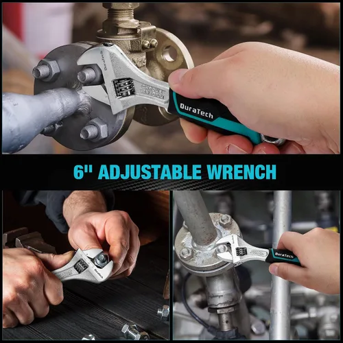 Miniatura 6 de DURATECH Llave de acero Cr-V ajustable de 6 pulgadas, llave de mandíbula ancha, básculas métricas y SAE, para el hogar, garaje, taller y bricolaje