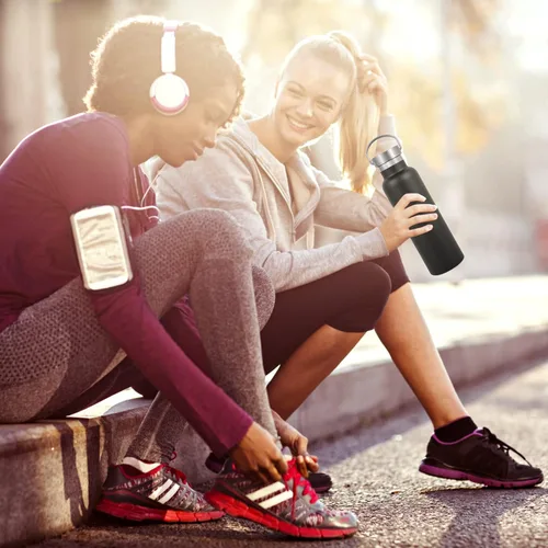 Miniatura 6 de Volhoply 24 onzas Botella de agua aislada con boca estándar con tapa de combinación de plástico y acero inoxidable, botellas de agua de 304 18/8