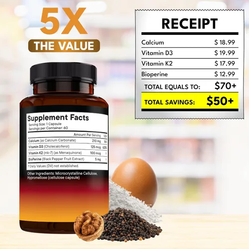 Miniatura 5 de NEW AGE Vitamina D3 5,000 UI + K2 MK-7 100 mcg - 2 en 1 hueso, apoyo inmunológico y cardíaco, fácil de tragar, sin OMG - 120 cápsulas