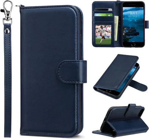 Miniatura 20 de ULAK Funda tipo cartera para iPhone SE 3 (2022)/SE (2020)/8/7 con soporte para tarjetas, funda de piel sintética de alta calidad con ranuras