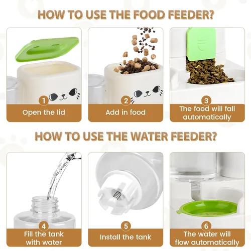 Miniatura 6 de Comedero y dispensador de agua 2 en 1 por gravedad para gatos y perros - Estación de comida para gatos de gran capacidad con cuenco de agua, apto
