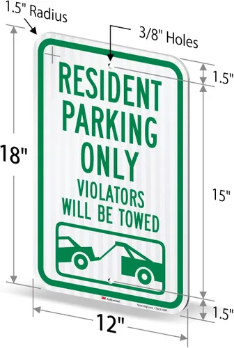 Miniatura 6 de SmartSign Letrero con texto en inglés "Resident Parking Only, Violators Towed" 12 x 18 pulgadas, aluminio reflectante de grado diamante 3M