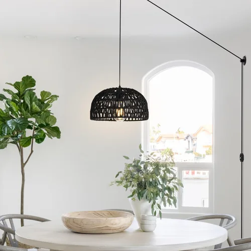 Miniatura 2 de HuisMier Lámpara Colgante de Ratán con Enchufe, Luz Colgante de 15 Pies con Pantalla de Cesta Tejida de Mimbre, Lámpara Colgante Bohemia Regulable