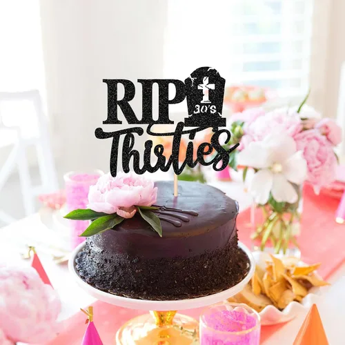 Miniatura 4 de 1 decoración para tartas Rip Thirties con purpurina negra de la muerte a mis treinta, decoración de pastel Rip to My 30s para funeral de los años