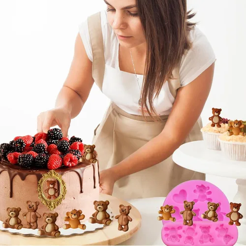 Miniatura 3 de 5 moldes de silicona para fondant de oso y bolas de fondant de perlas 3D, semiesferas de chocolate, marcos de fotos de silicona para ositos