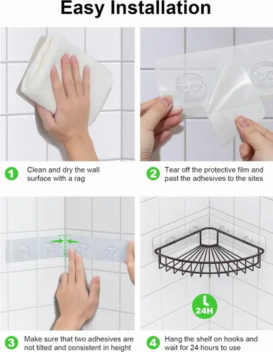 Miniatura 6 de SMARTAKE Paquete de 2 organizadores esquineros para ducha, acero inoxidable SUS304, estante de baño montado en la pared con adhesivo, organizador