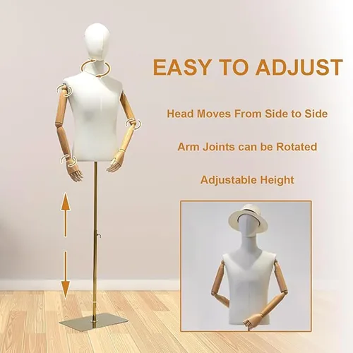 Miniatura 4 de Maniquí masculino adulto forma torso con mango ajustable, maniquí desmontable modelo de exhibición de tienda de cuerpo para exhibición de joyas