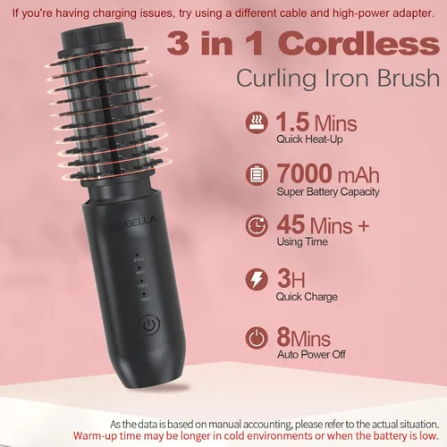 Miniatura 4 de Youbella Cepillo de rizador de pelo inalámbrico, mini peine alisador caliente de viaje, varita rizadora de onda portátil 3 en 1, cepillo térmico