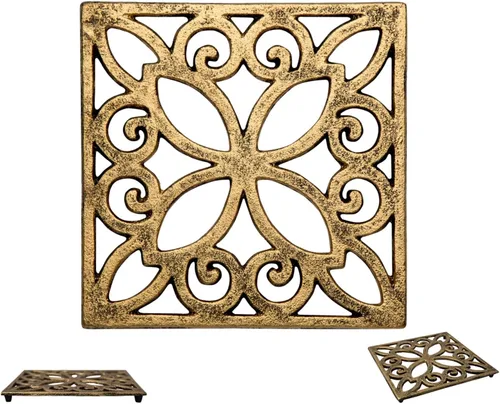 Comfify Salvamanteles decorativos de hierro fundido para cocina o mesa de comedor, cuadrado con patrón vintage, 6.5 x 6.5 pulgadas, clavijas de