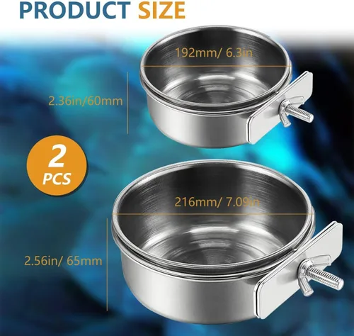 Miniatura 2 de Tazones de acero inoxidable para alimentación de pájaros, 2 tazas pequeñas para alimentación de pájaros con soporte, comedero de agua para loros