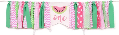 Miniatura 8 de WAWUO Cartel de cumpleaños de sandía, rosa, patrón de sandía, montaje en silla alta, perfecto para accesorios de cabina de fotos y fiestas