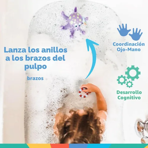 Miniatura 4 de Nuby Pulpo morado flotante con 3 anillos de hoopla interactivo juguete de baño
