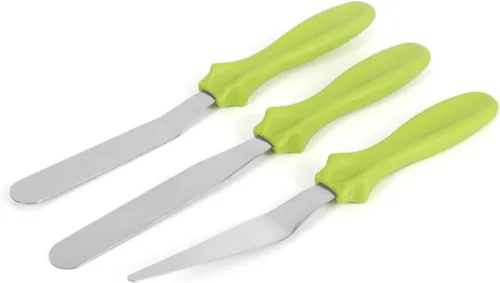 Miniatura 3 de Juego de espátulas para hornear, espátula para crema de alimentos, fácil de limpiar, plástico de acero inoxidable duradero para tarta de queso (rosa)
