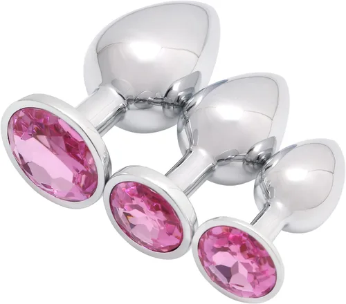 Miniatura 16 de AKStore 3 tapones anales fetiches de acero inoxidable con diseño de joyas lujosas para fantasías sexuales de bondage, tamaños grande, mediano y Azul