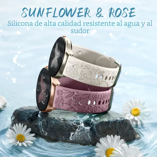 Miniatura 4 de SNBLK 6 unidades de bandas florales grabadas compatibles con Samsung Galaxy Watch 7 Banda 6 5 4 Active 2 FE 40mm 44mm/Watch 6/4 Classic/5 Pro/3
