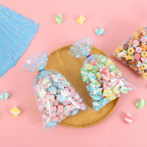 Miniatura 4 de 100 piezas de bolsas de celofán para regalos, 5 x 11 pulgadas, bolsas de celofán transparentes azules con estrellas, para envolver regalos