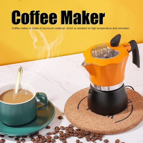 Miniatura 5 de Olla italiana de moka, cafetera italiana con tapa superior transparente, 5.1 fl oz, estilo italiano clásico, doble color, de aluminio, para viajes