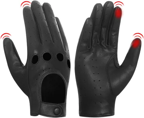 Harssidanzar Guantes de conducción de cuero para mujer, guantes de conducción sin forro de piel de cordero de verano GL009