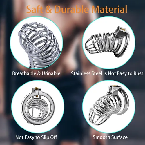Miniatura 3 de Jaula para el pene con dispositivos de castidad masculina, juguete sexual con jaula de castidad cerrada, jaula de castidad de metal grande