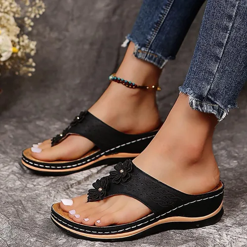Miniatura 3 de Chanclas para mujer 2026, soporte de arco de flores, sandalias ortopédicas sin cordones con puntera abierta, bucle ajustable, sandalias de cuña