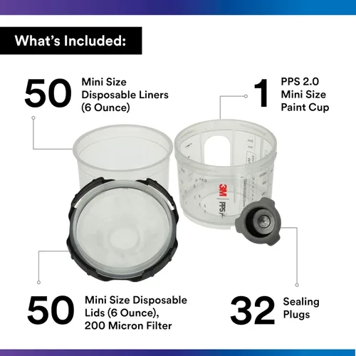 Miniatura 2 de 3M PPS 2.0 Kit de copa, tapas y forros para pistola pulverizadora, 26114, Mini, 6 onzas, filtro de 200 micrones, uso para automóviles, muebles, casa