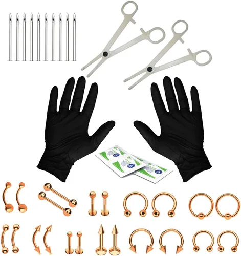 Miniatura 10 de BodyJ4You - Juego de 36 piezas PRO para piercings corporales - nariz, septum, oreja, cartílago, labio, ombligo, trago, ceja - acero quirúrgico 14G