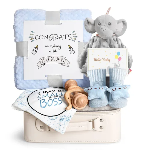 Miniatura 9 de iAOVUEBY Regalos de baby shower, regalos de bebé, juego de regalo de Navidad para recién nacidos, manta de bebé esencial de elefante, sonajero