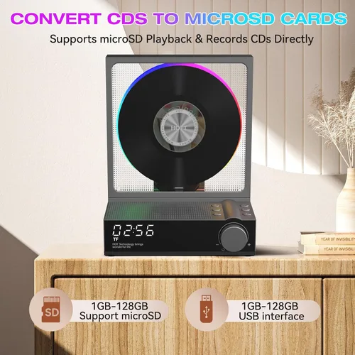 Miniatura 4 de HOTT - Reproductor de CD portátil, reproductores de CD retro Bluetooth 5.3 para el hogar, reproductor de música con altavoz de alta fidelidad, 4000