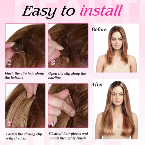 Miniatura 5 de Extensiones de cabello humano real con pinzas, extensiones de cabello humano 100% humano, extensiones de cabello humano brasileño Remy, extensiones