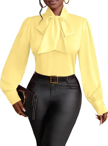 Miniatura 16 de Vrtige Camisa de mujer elegante con cuello de lazo, manga larga, blusa para la oficina