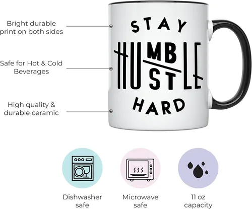 Miniatura 2 de YouNique Designs Taza dura Stay Humble Hustle, de 11 onzas, taza de café para hombres y mujeres, taza de café Boss Lady para mujeres, taza de café