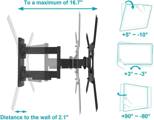 Miniatura 3 de Monoprice Soporte de pared para TV de movimiento completo comercial para televisores de 24" a 55" de hasta 77 libras, Max VESA 400x400, certificado